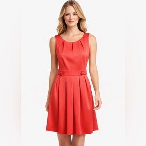 Pleated Coral Fit and Flare Dress by Elle